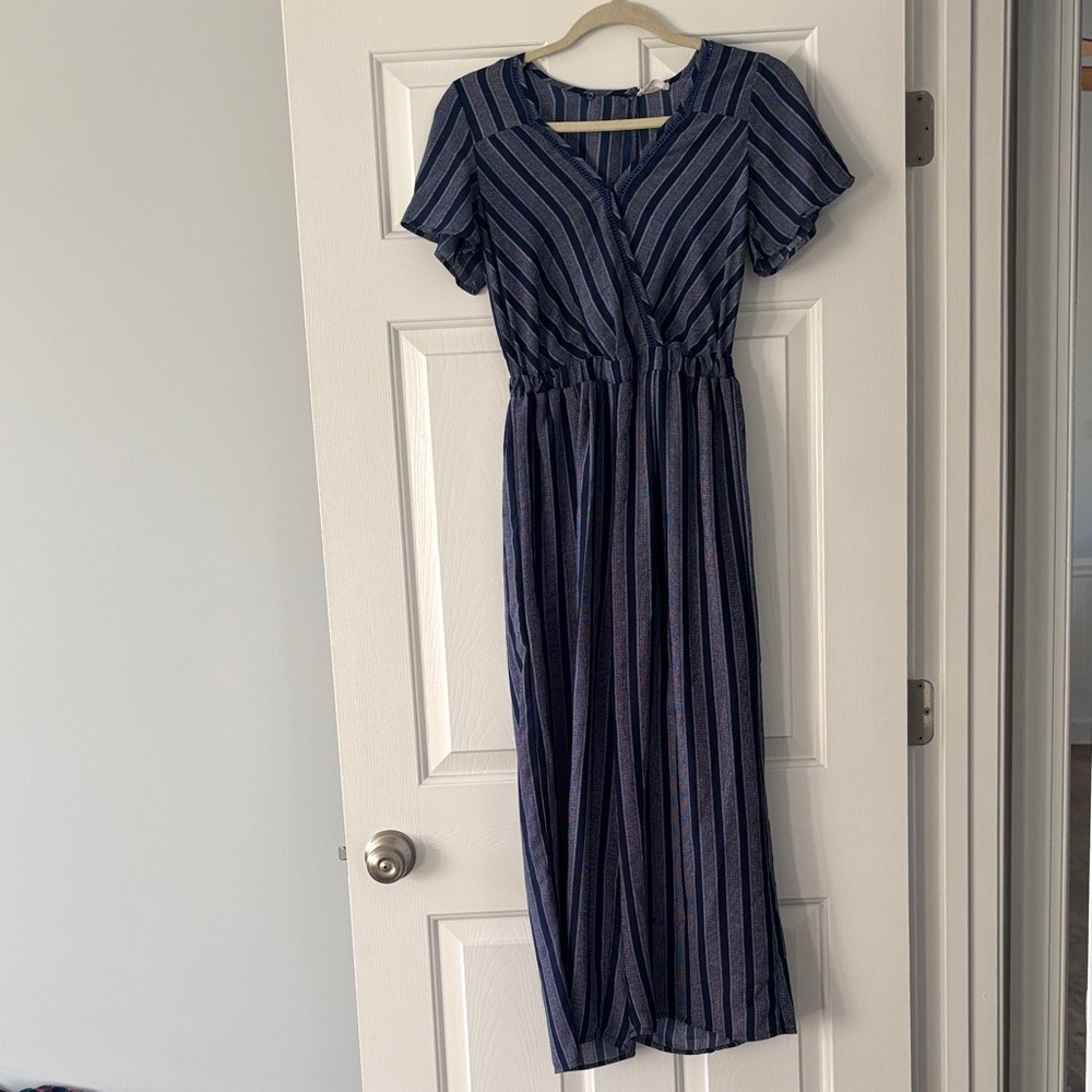 Sienna Sky Blue and White Striped Jumpsuit